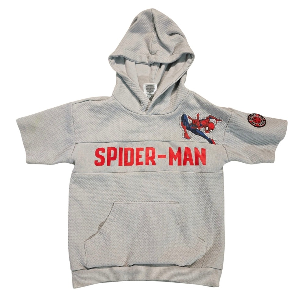 Marvel Spider-Man Boys Grey Short Sleeve Hoodie Waffle Knit 3T